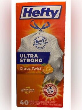 Hefty Ultra Strong Tall Kitchen Trash Bags Citrus Twist Scent 13 Gallon 40 Count